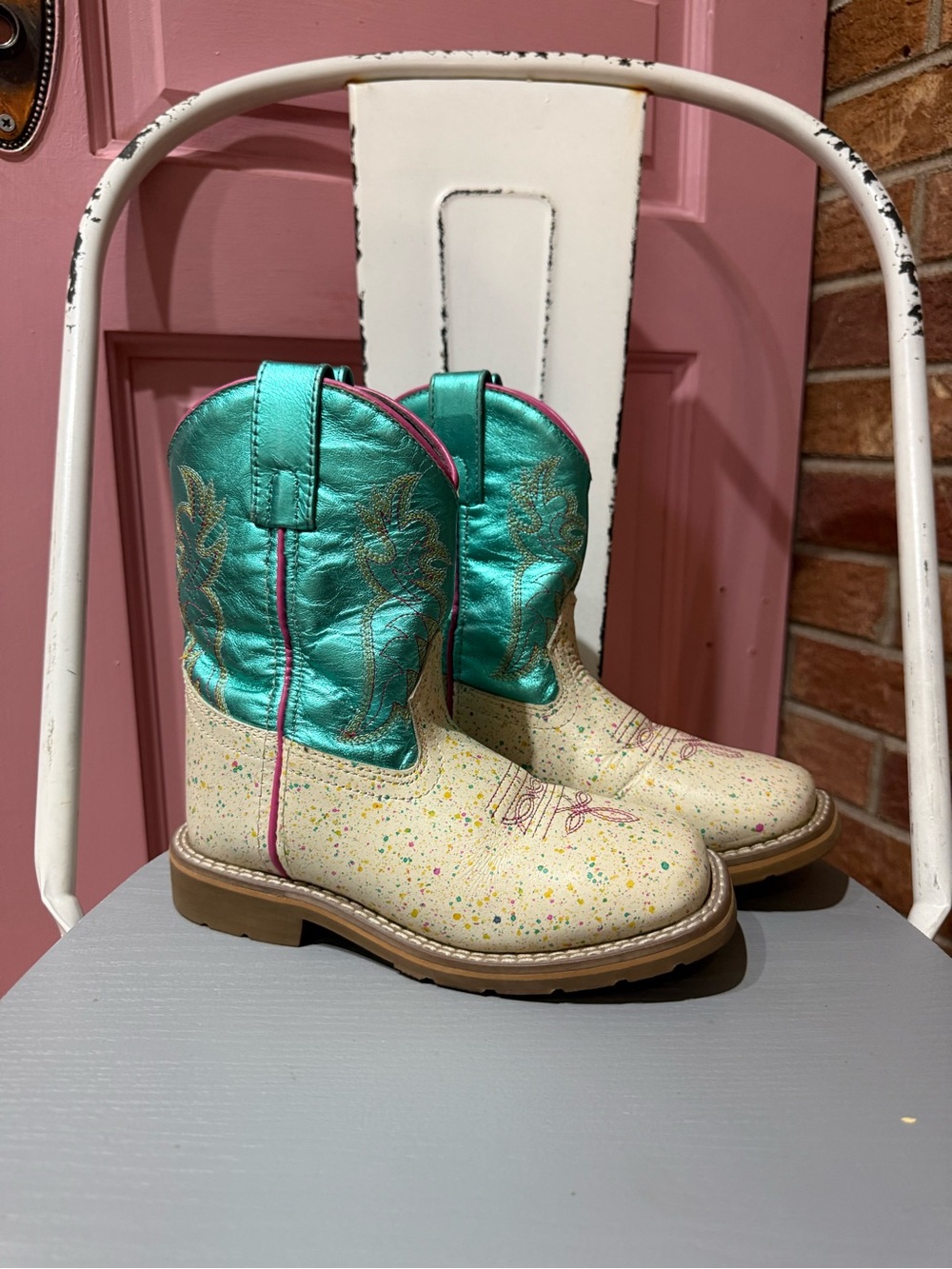 Dan Post Splatt kids leather cowboy boots EUC size 12 D